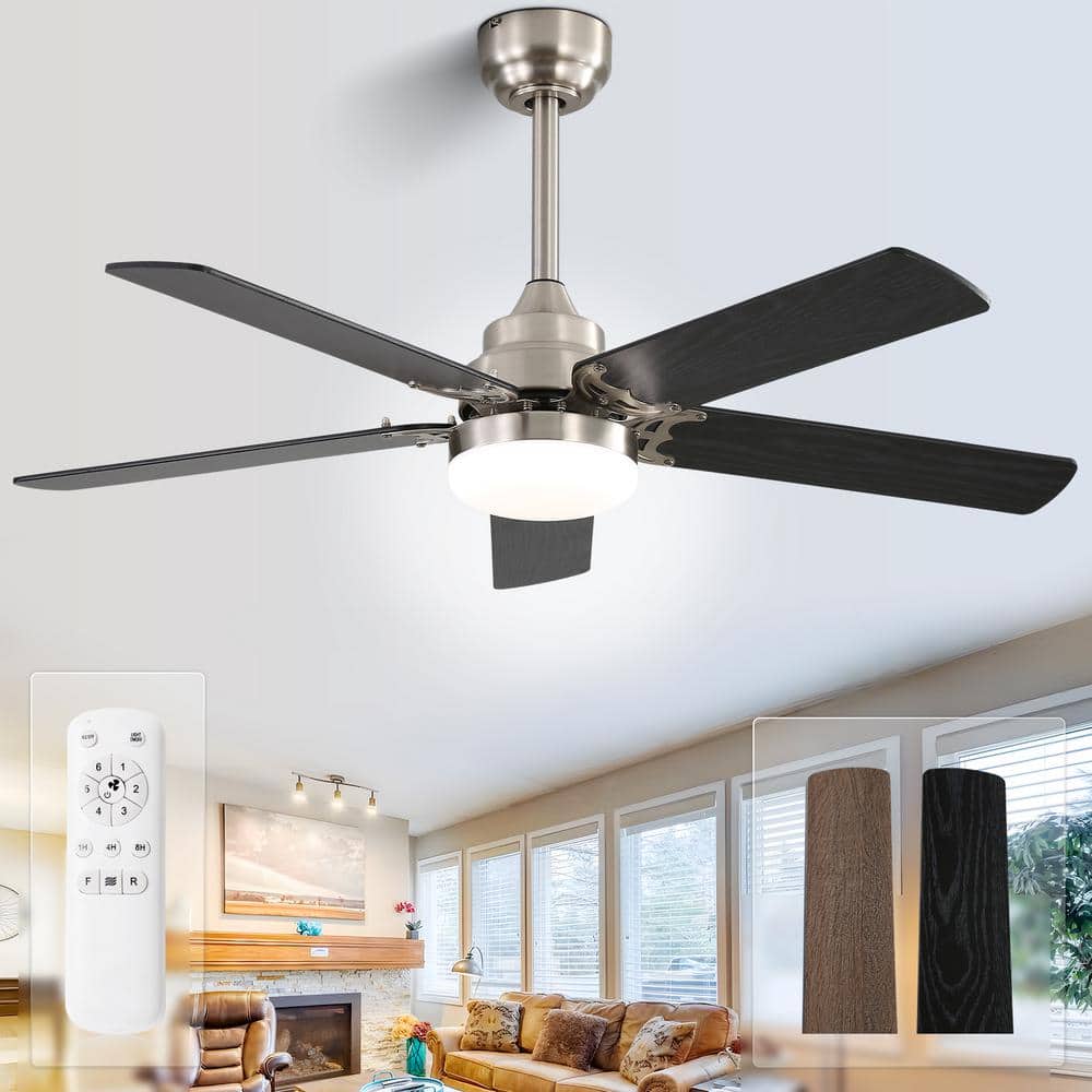 52 in. Indoor Downrod and Flush Mount LED Nickel Ceiling Fan with Light and Remote Control - Hercitys