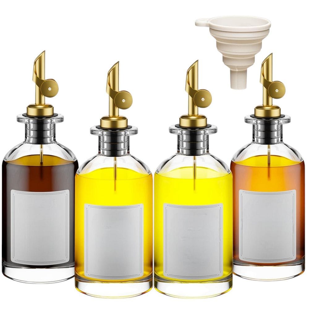 12 oz. Glass Olive Oil Dispenser Bottle for Kitchen, Oil and Vinegar Dispenser Set Of 4 - Hercitys
