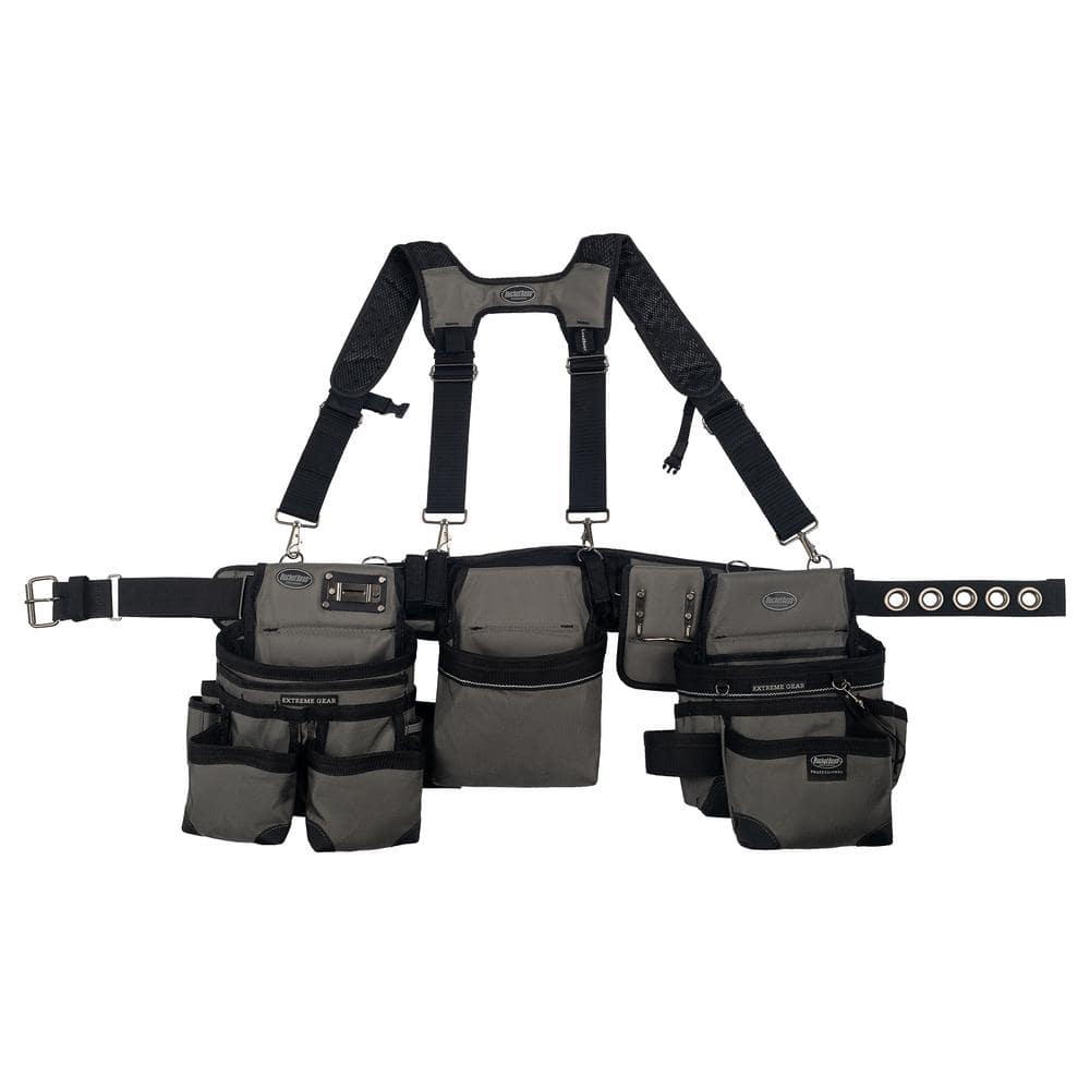 3-Bag Framer’s Suspension Rig Work Tool Belt with Suspenders in Gray - Hercitys