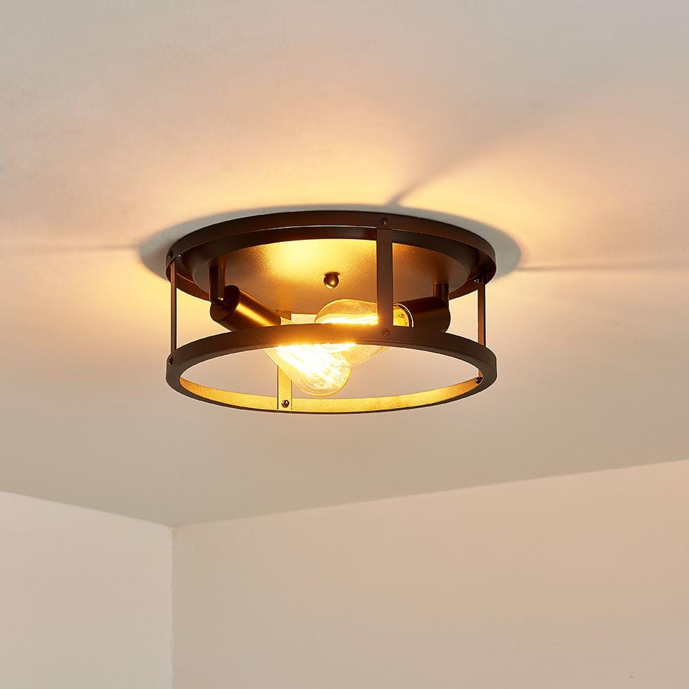 12.7 in. 2-Light Farmhouse Black Flush Mount Ceiling Light with No Bulbs Included (2-Pack) - Hercitys