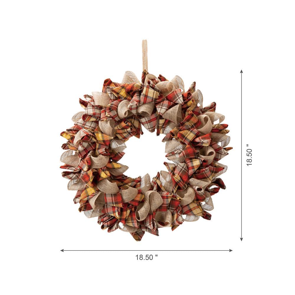 18.5 in. Artificial Dia Fall Fabric Plaid Wreath - Hercitys
