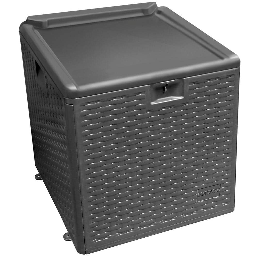 28 Gal. Brown Plastic Wicker Outdoor Storage Deck Box with Lockable Lid - Hercitys