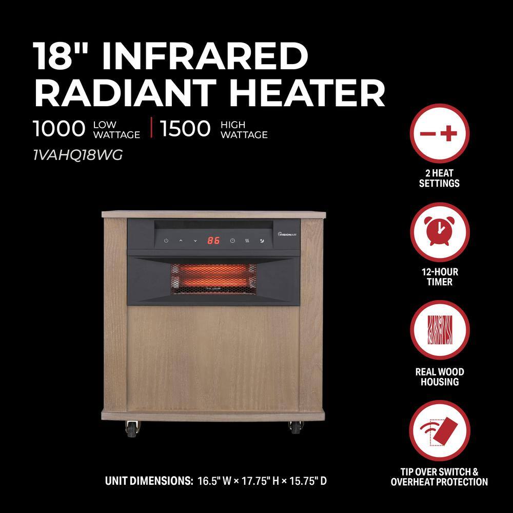 18 in. 1000-Volt/1500-Watt Digital 6-Tube Infrared Heater with Remote - Hercitys