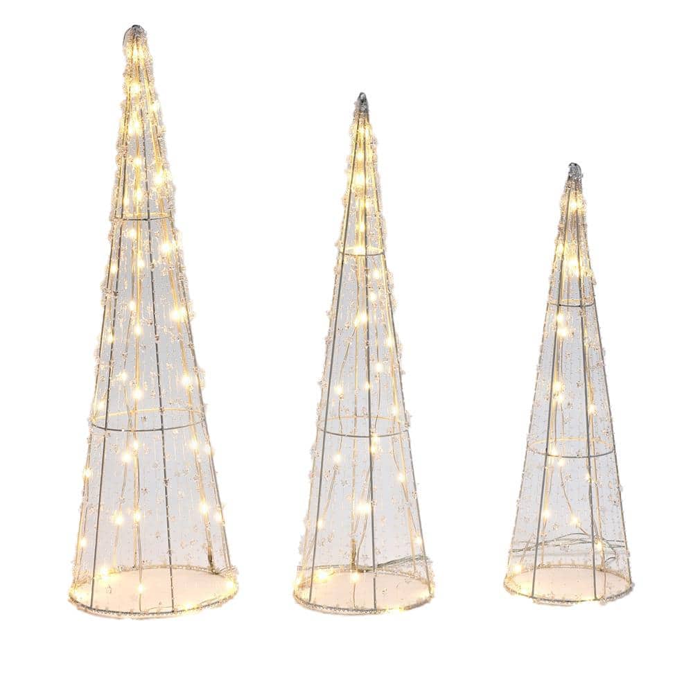 31.9 in. H Indoor and Outdoor Trees Holiday Christmas Decoration with Lights (Set of 3) - Hercitys