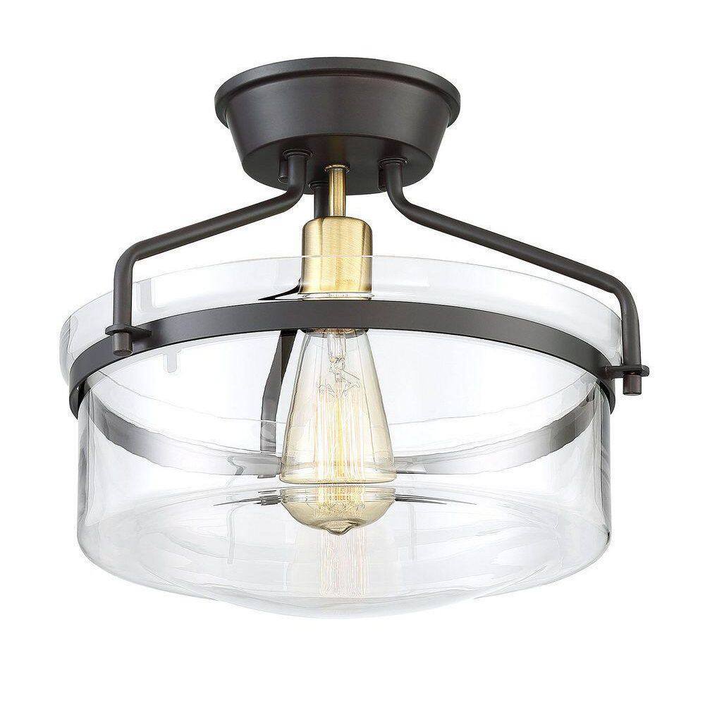 13.25 in. W x 11 in. H 1-Light Oil Rubbed Bronze Semi-Flush Mount Ceiling Light with Clear Glass Shade - Hercitys
