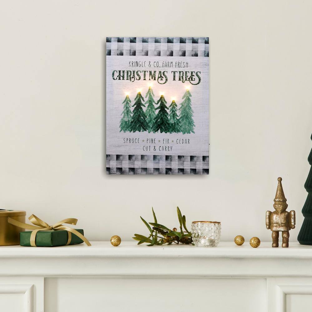 16 in. Battery Operated Lighted Wall Art with Remote Control – Holiday Tree Farm - Hercitys