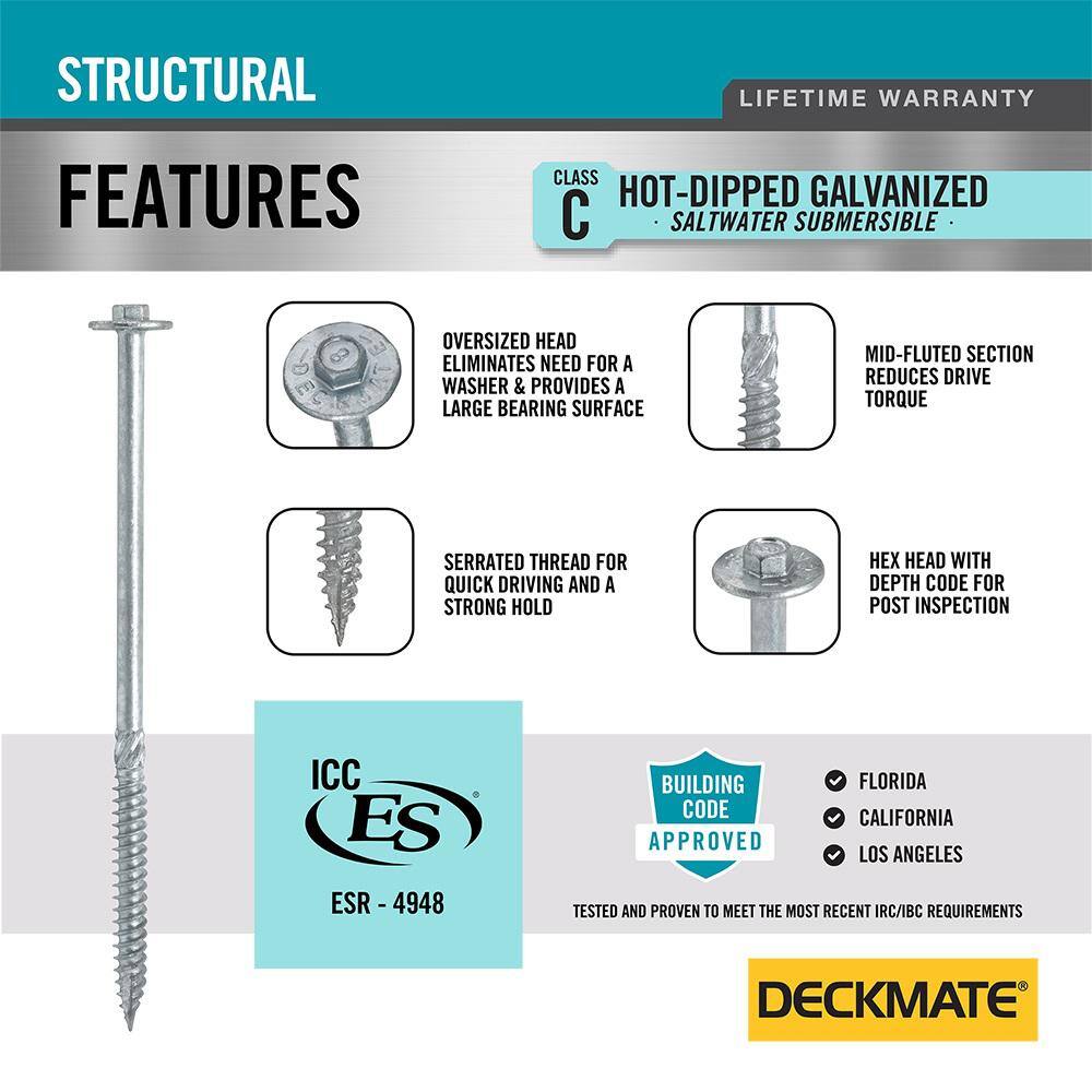 3/8 in. x 8 in. Hex Drive Washer Head Structural Hot Dipped Galvanized Screw (20-Piece) - Hercitys