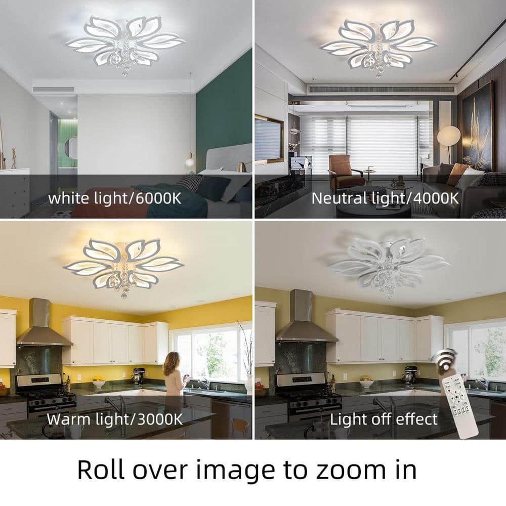27.5 in. White Acrylic Dimmable Modern Flush Mount Ceiling Light  6-Head Flower Light Fixture - Hercitys