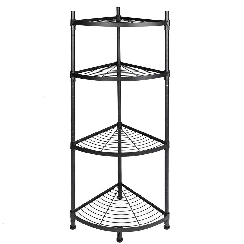 4-Shelf Corner Display Rack Multipurpose Metal Pantry Organizer Shelving Unit, Bookcase Storage Rack Plant Stand, Black - Hercitys