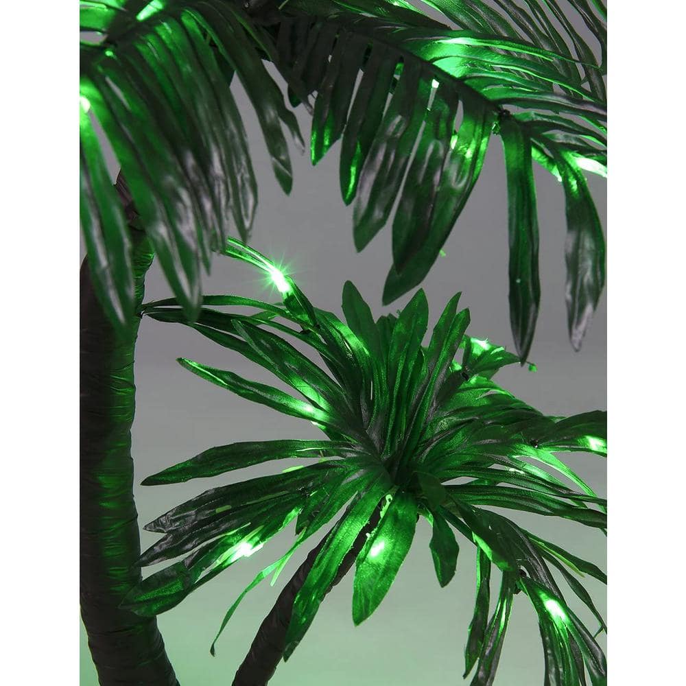 2 ft. Pre-Lit Twins Palm Tree Bonsai Artificial Christmas Tree 25 LED Lights Green Light Built-In Timer - Hercitys