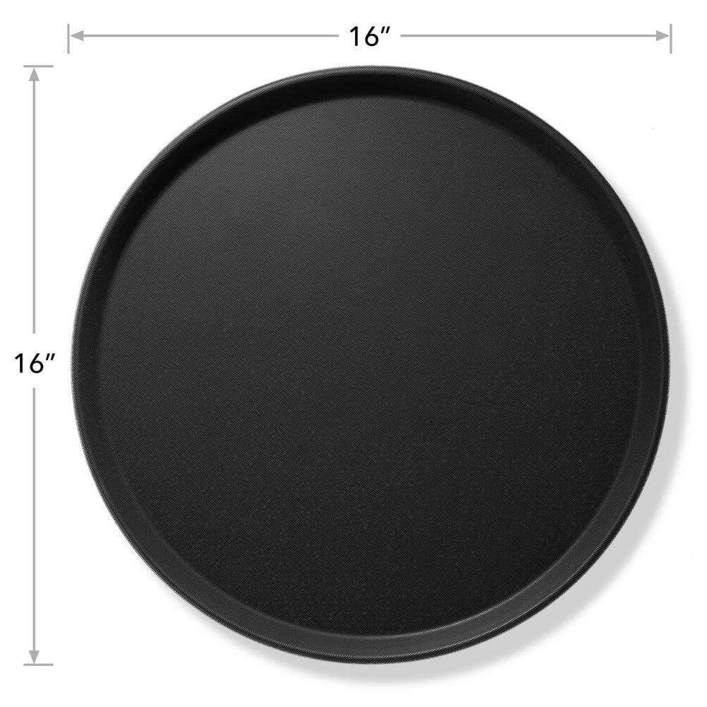 16 in. x .75 in. Round Plastic Non-Slip Serving Trays, Black-NSF Food Service (Set of 2) - Hercitys