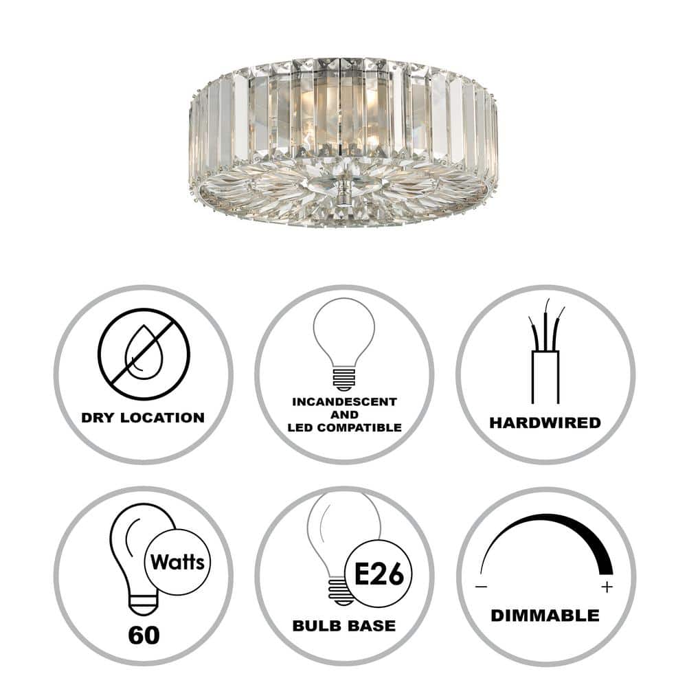 13 in. 2-Light Chrome and Crystal Flush Mount Ceiling Light - Hercitys