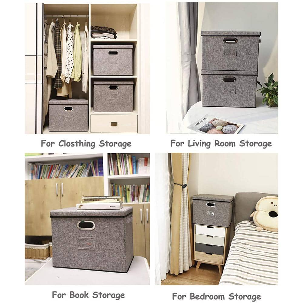 40 qt. Fabric Collapsible Storage Bin with Lid Gray (2-Pack) - Hercitys