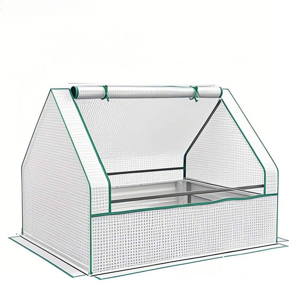 49.25 in. x 37. 50 in. x 36. 25 in. Raised Metal Garden Bed with Mini Greenhouse, White Cover and Silver Planter - Hercitys