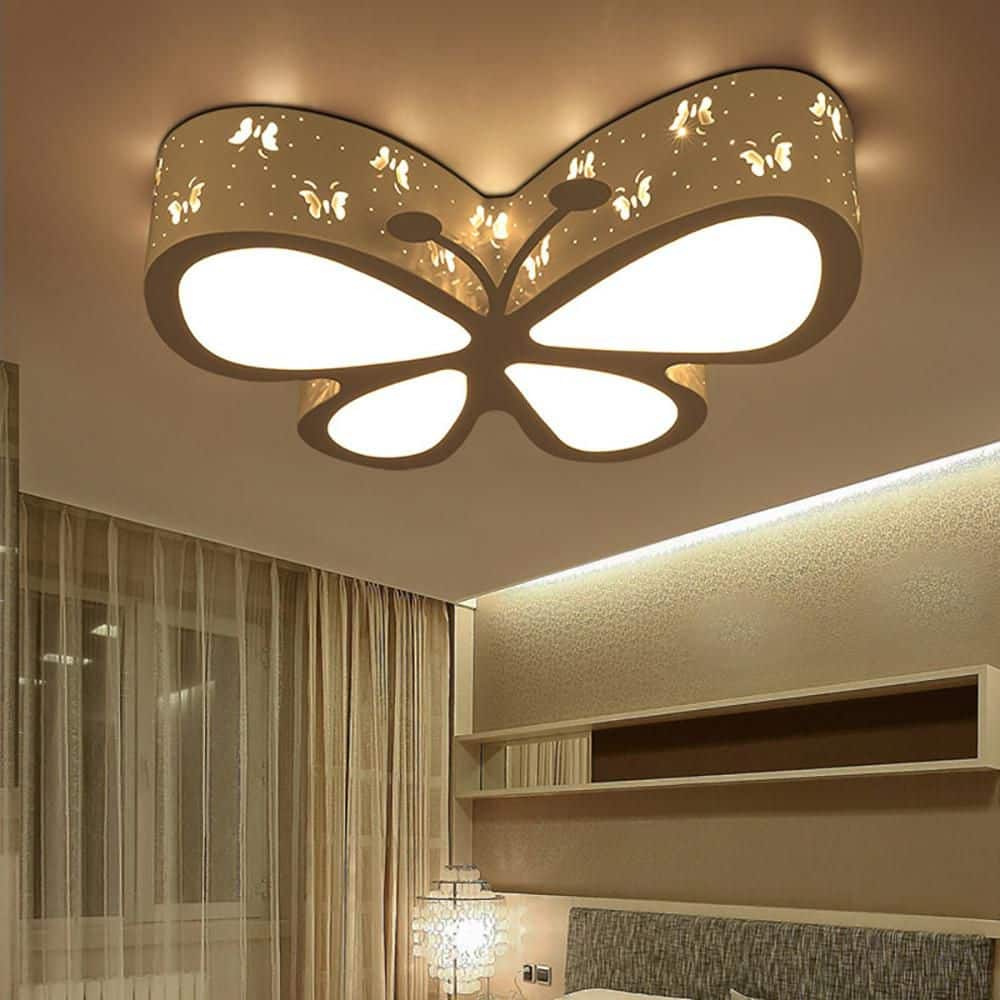 19.7 in. White Creative Butterfly Shape Flush Mount Ceiling Light with Acrylic Shade and Integrated LED Light Included - Hercitys