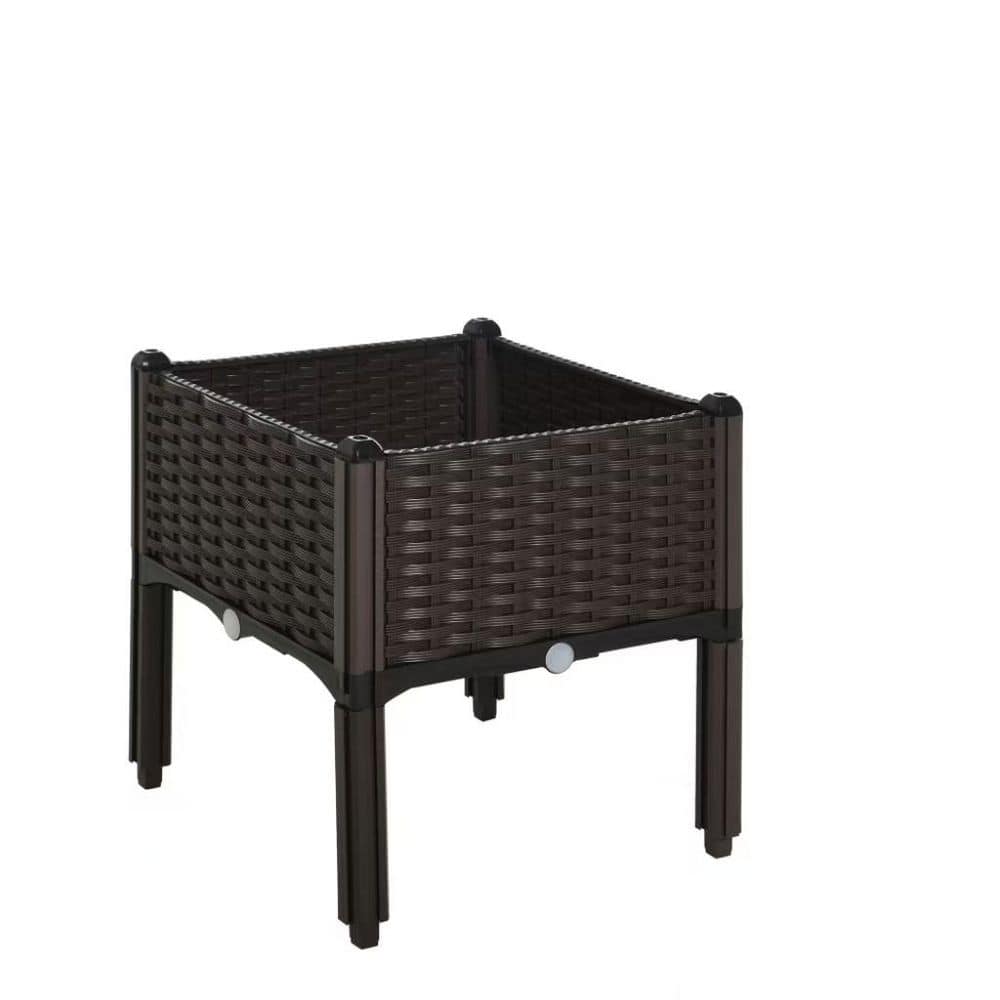 15.75 in. x 15.75 in. x 17.25 in. Brown Polypropylene Raised Garden Bed with Legs, Plastic Self-Watering Planter - Hercitys