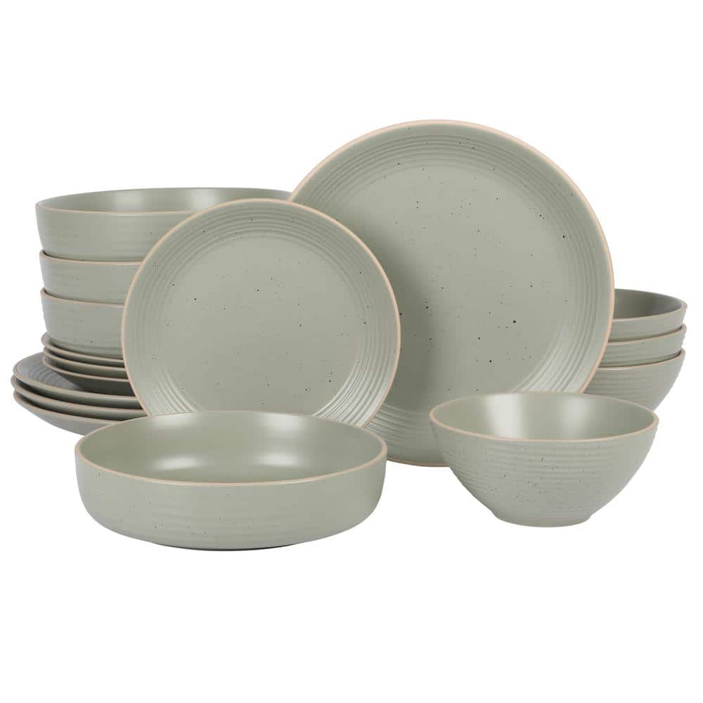 16-Piece Dinnerware Set – Green, Round, Embossed with Speckle, Stoneware, Service for 4 - Hercitys
