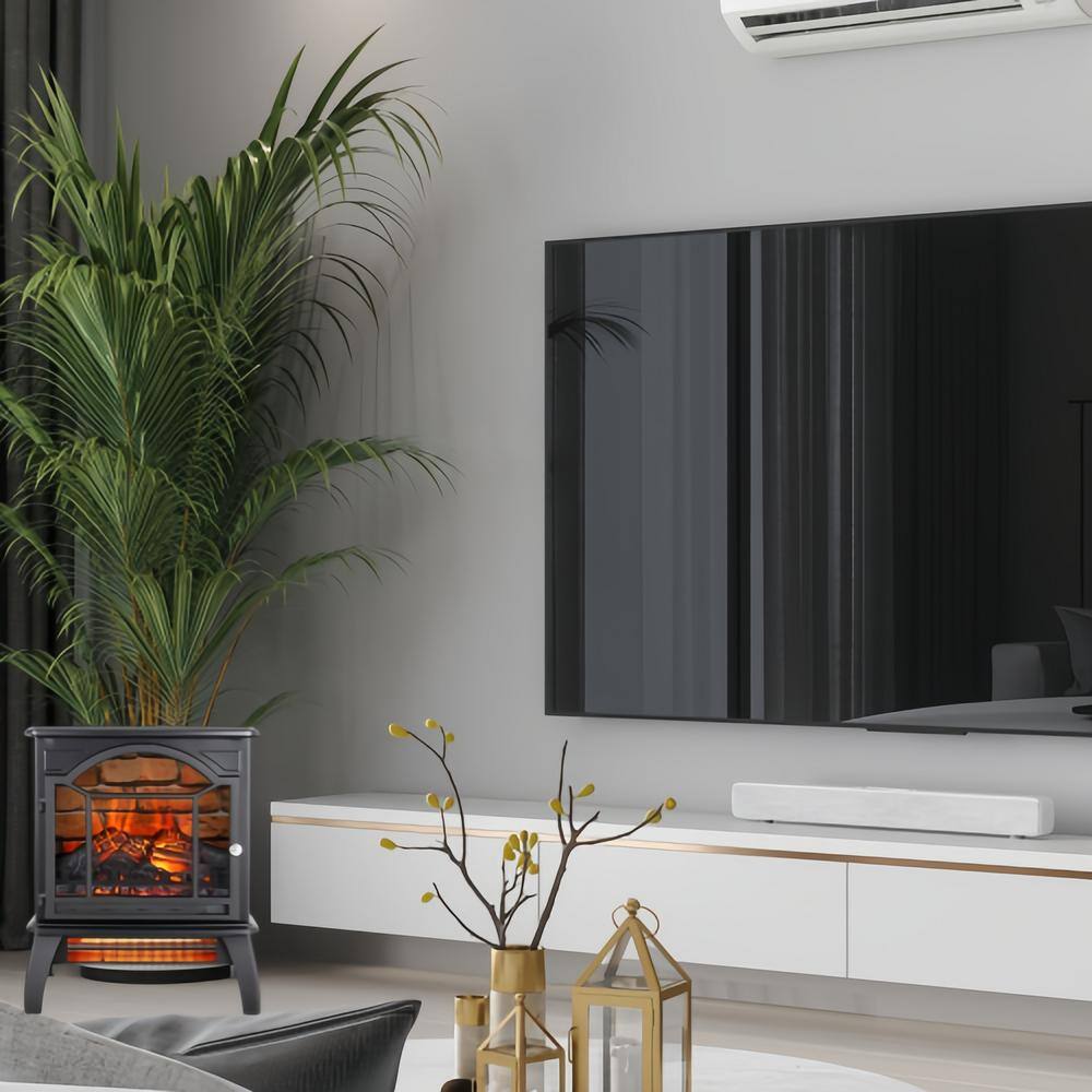 1500-Watt Black 18 in. 3D Flame Electric Convection Cabinet Infrared Space Heater with Auto Shut Off and Remote Control - Hercitys