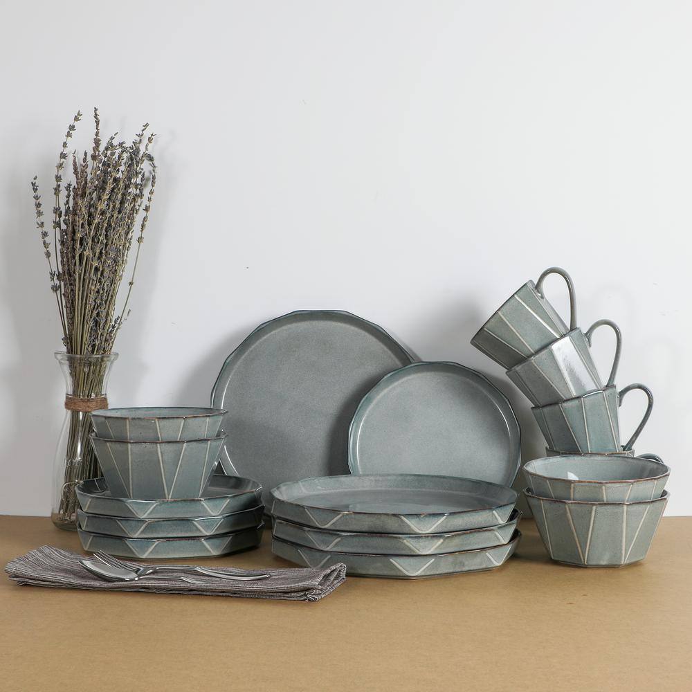 16-Piece Stonewashed Gray Stoneware Dinnerware Set - Hercitys