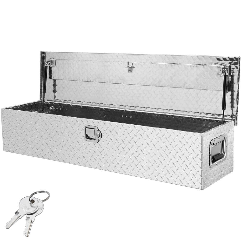 48 in. L x 15 in. W x 15 in. H Top Mount Truck Tool Box Aluminum Bar Tread Tool Box with Lock 2 Keys for Pick Up Truck - Hercitys