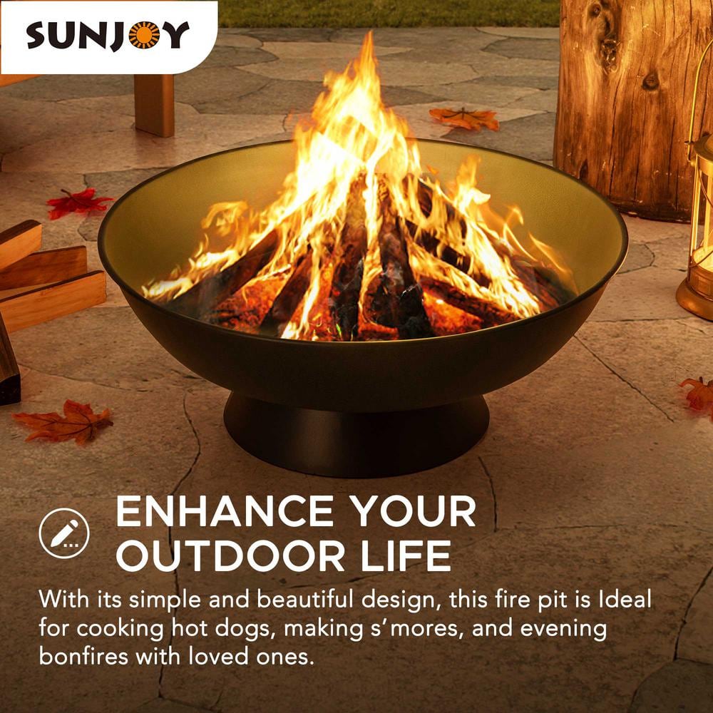 22 in Black Steel Round Wood Burning Fire Pit - Hercitys