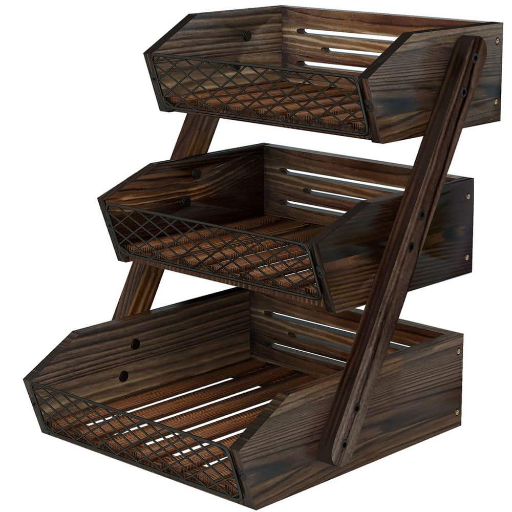 3-Tier Fruit Basket, Fruit Bowl for Kitchen Counter, Wooden Vegetable Holder for Countertop - Hercitys