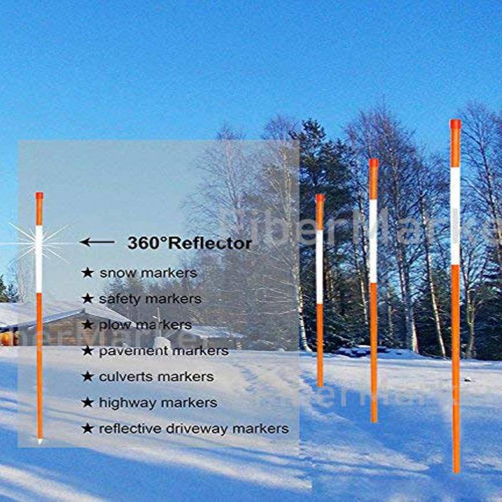 36 in. Driveway Markers 1/4 in. Dia Driveway Poles for Easy Visibility at Night Reflective, Orange (10-Pack) - Hercitys