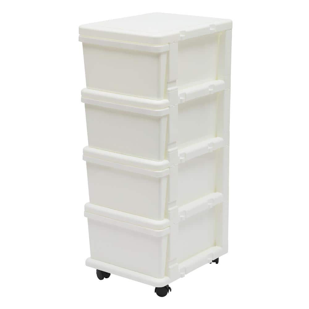 13.3 in. W x 34.5 in. H x 16.5 in. D 4-Drawer Organizer Shelves Freestanding Cabinet in White - Hercitys