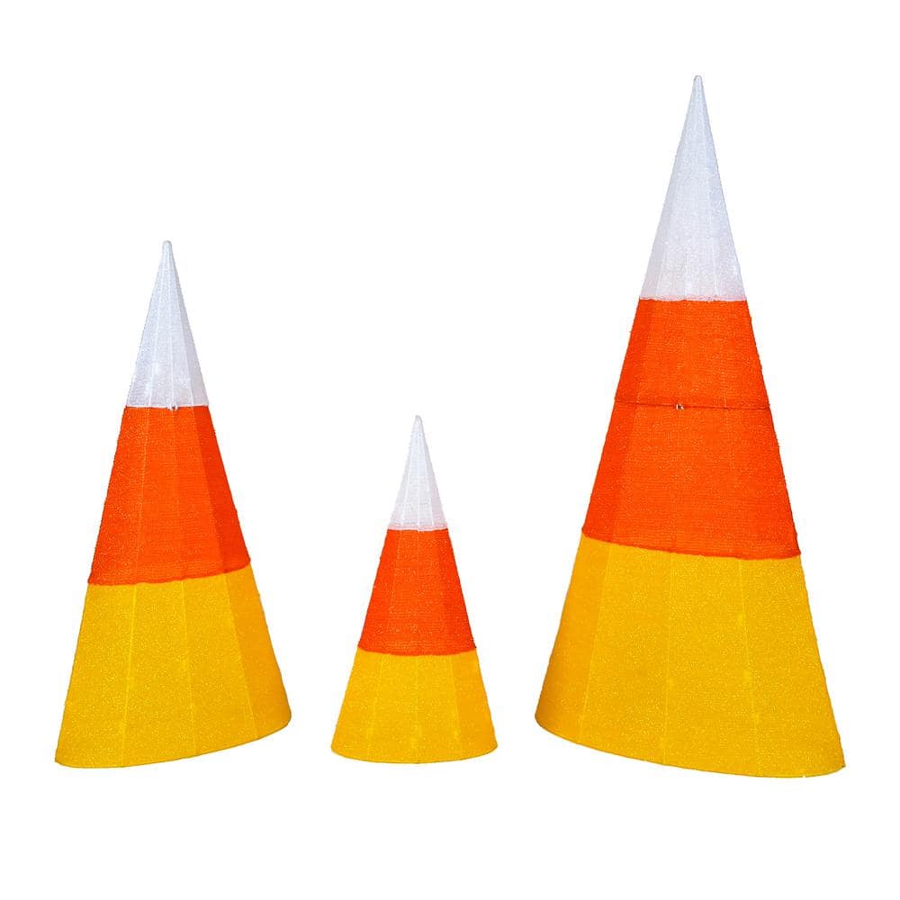 48 in., 36 in. and 24 in. 3-Piece Pre-Lit Candy Corn Cones - Hercitys