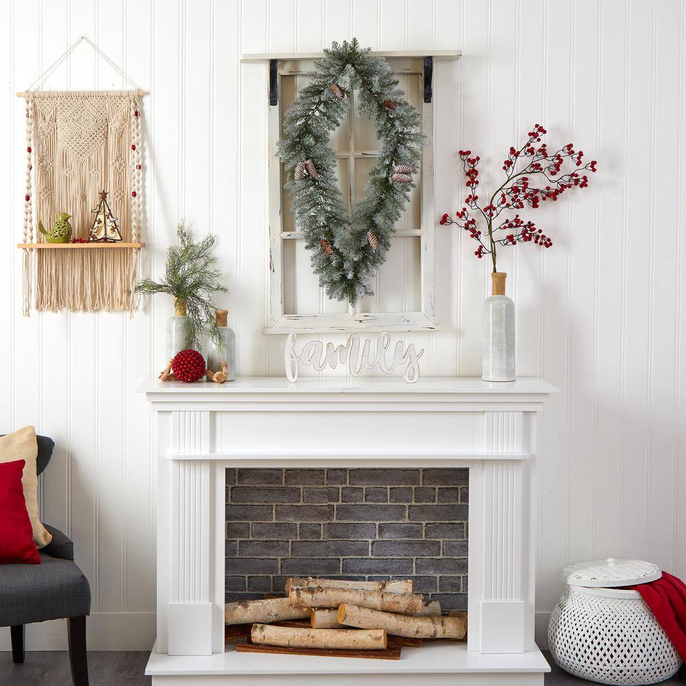 36 in. Prelit LED Geometric Diamond Frosted Artificial Christmas Wreath with Pinecones and 50 Warm White LED Lights - Hercitys