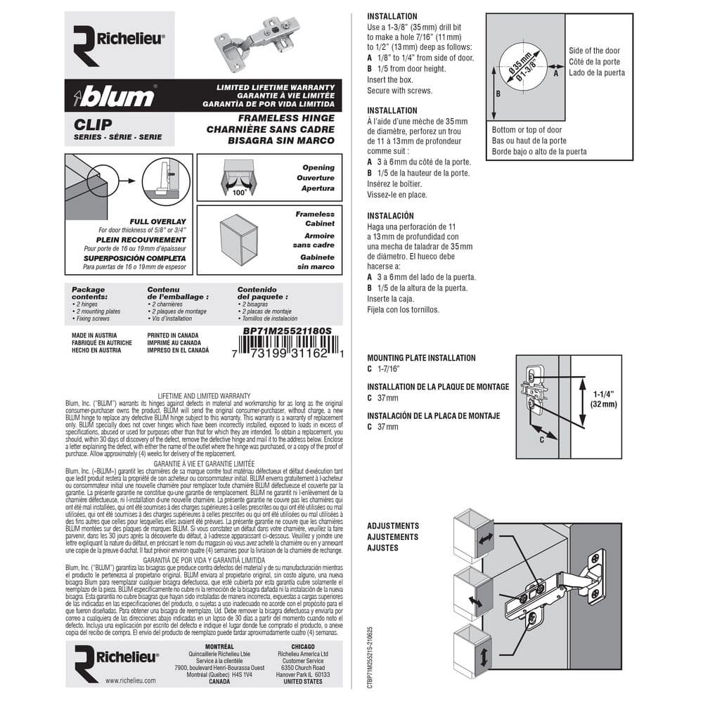 (2-Pack) Clip Series 35 mm Spring Closing Full Overlay for Frameless Cabinet Hinge - Hercitys