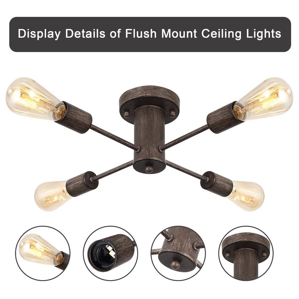 17.5 in. 4-Light Imitation Wood Grain Sputnik Transitional Flush Mount Ceiling Lights - Hercitys