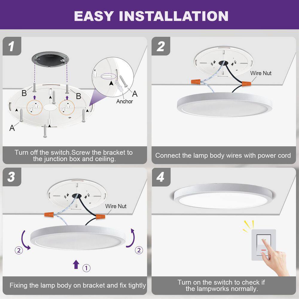 2-PACK 16 in. 30-Watt Integrated LED Flush Mount Light Super Narrow Frame Slim LED Ceiling Light with 5 CCT Selectable - Hercitys