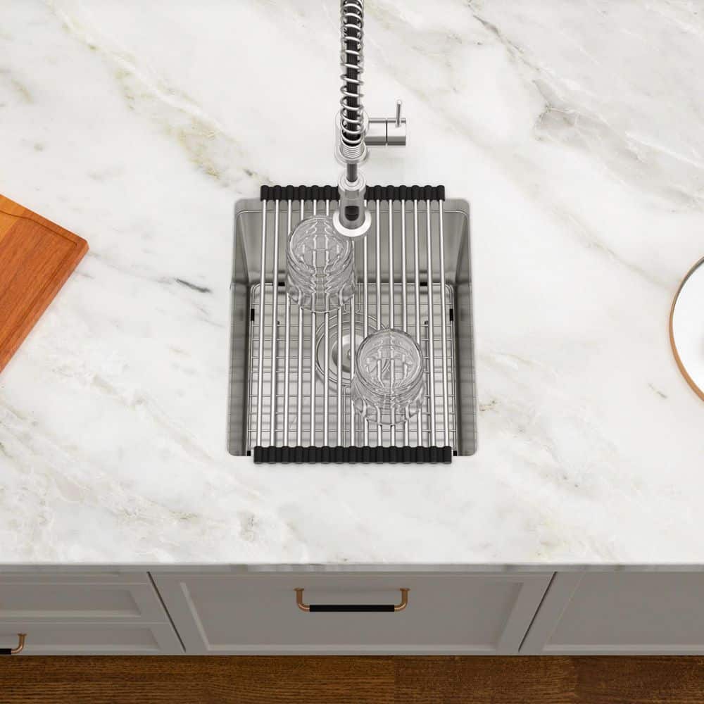 16-Gauge Stainless Steel 15 in. Undermount Bar Sink in Brushed Nickel with Strainer - Hercitys