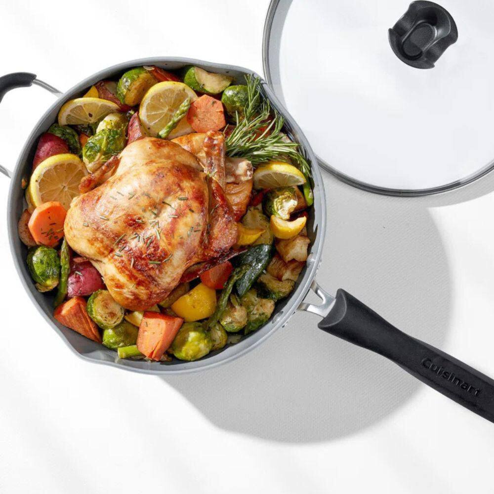 4-Piece Set 4.5 Qt. Multi-Purpose Pan with Lid Cover, Steamer, Slotted Turner in Creme de la Creme - Hercitys