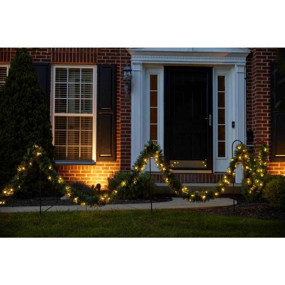 50 ft. Long Pre-Lit Christmas Garland Pathway Lights 400 5 mm Warm White LED Lights – 6 Shepherds Hooks Included - Hercitys