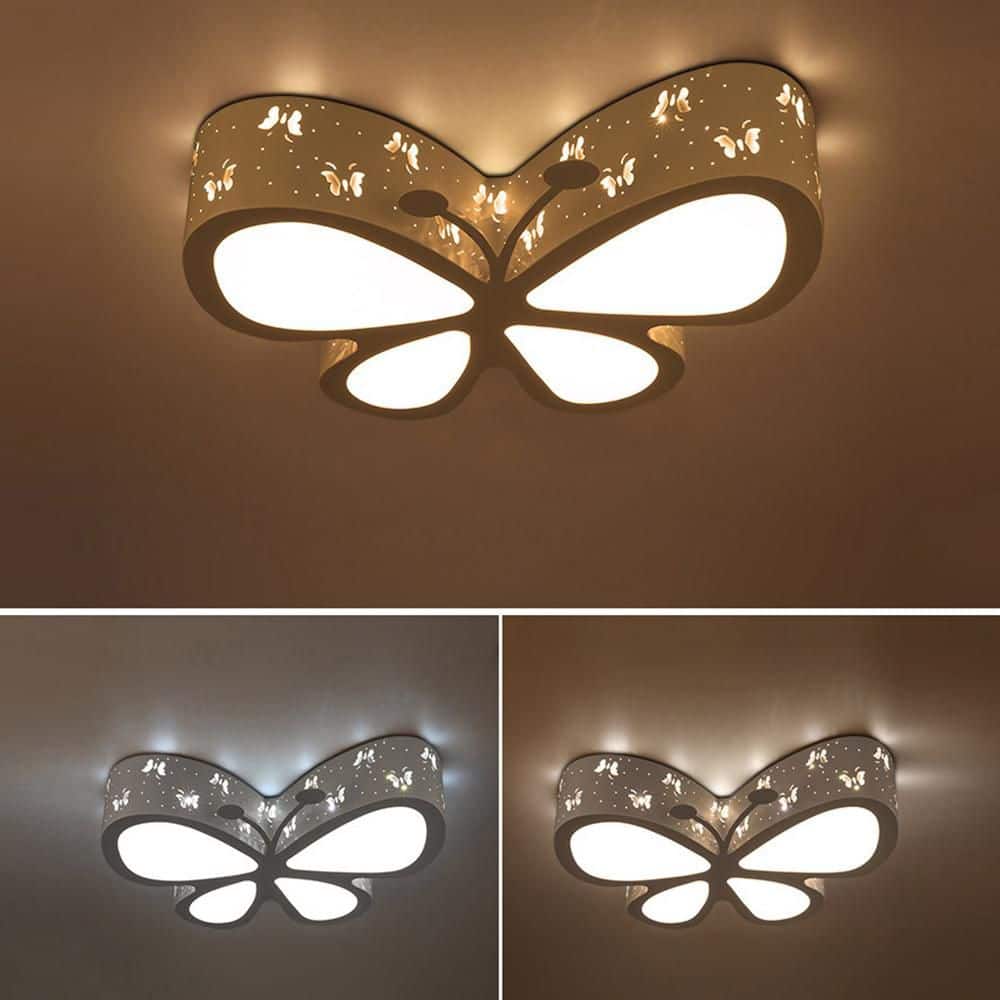 19.7 in. White Creative Butterfly Shape Flush Mount Ceiling Light with Acrylic Shade and Integrated LED Light Included - Hercitys