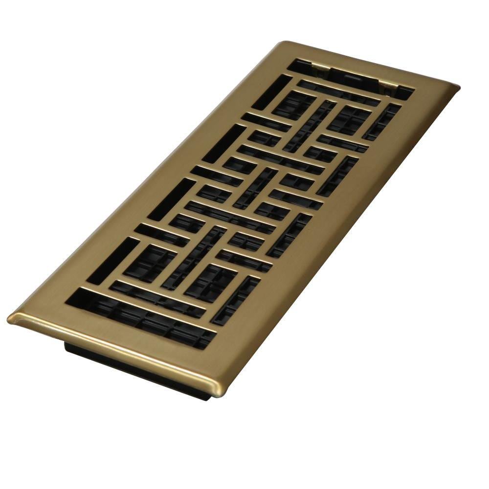 4 in. x 10 in. Steel Antique Brass Oriental Design Floor Register - Hercitys
