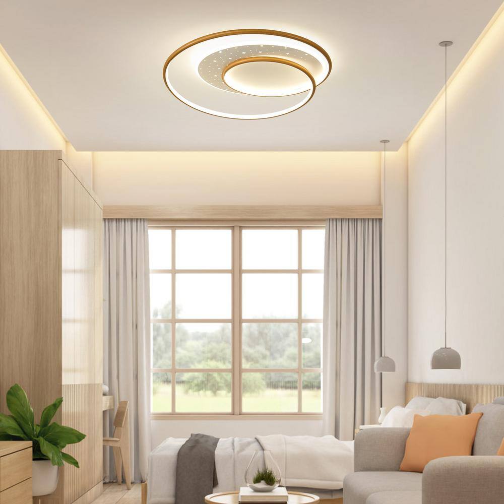 19.68 in. Gold Modern Simple Style Selectable LED Flush Mount Ceiling Light with Remote Control - Hercitys
