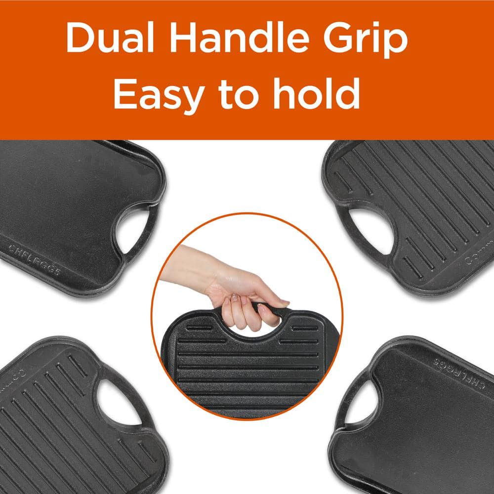 20.9 in. Pre-Seasoned Cast Iron Reversible Grill Griddle - Hercitys