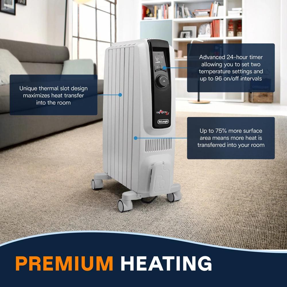 1500-Watt 5120 BTU Electric Oil Filled Radiator Space Heater Quiet Full Room Comfort - Hercitys