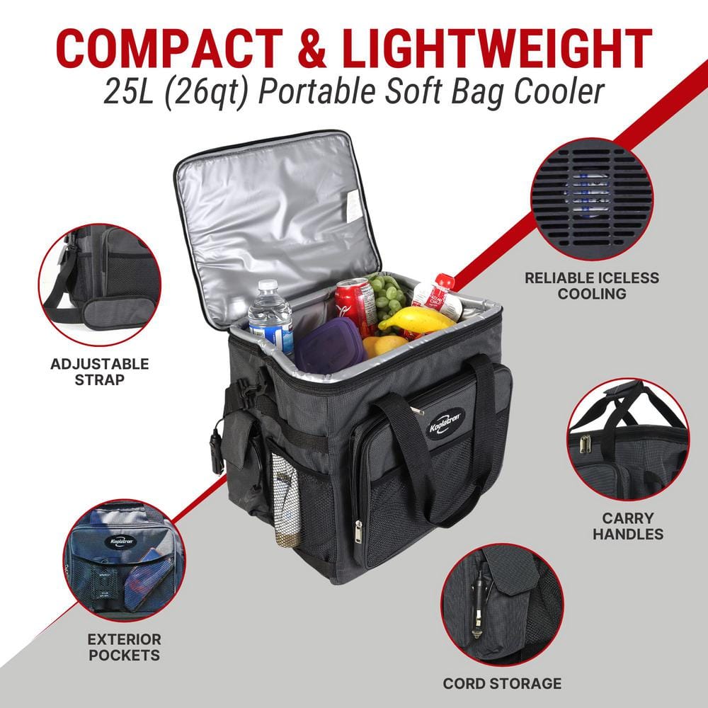 12V Electric Cooler Bag, 25L (26qt.) Collapsible Thermoelectric Soft Bag Cooler, Gray/Black - Hercitys