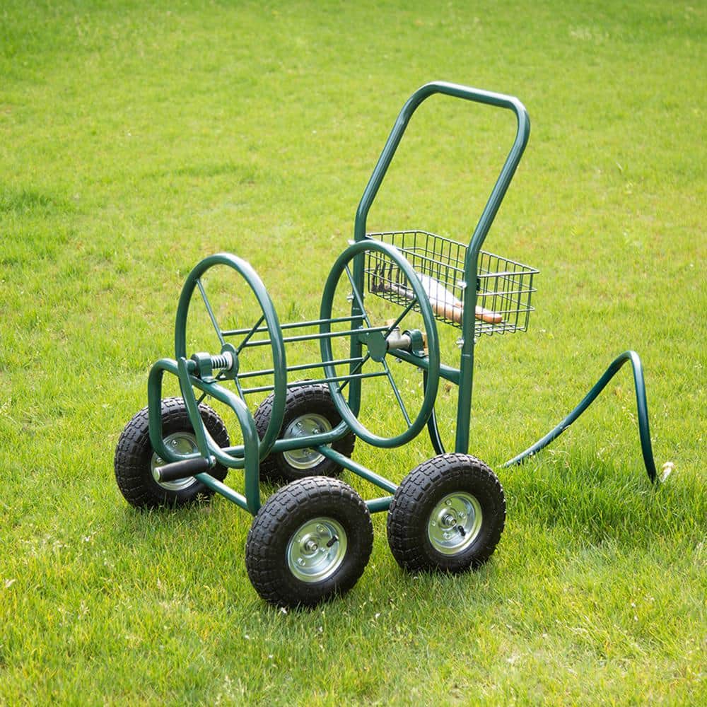 250 ft. Green Steel 4-Wheel Garden Hose Reel Cart - Hercitys