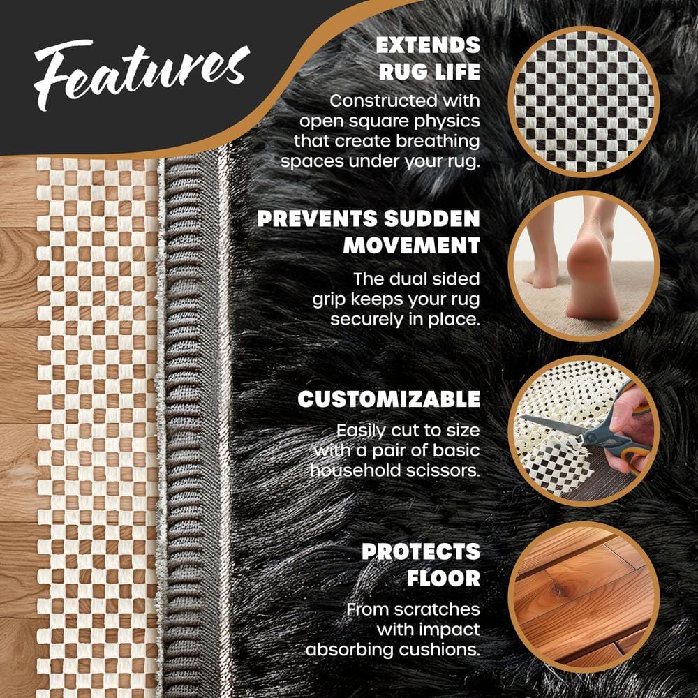 2′ x 10′ White Non Skid Dual Surface Non-Slip Rug Pad - Hercitys