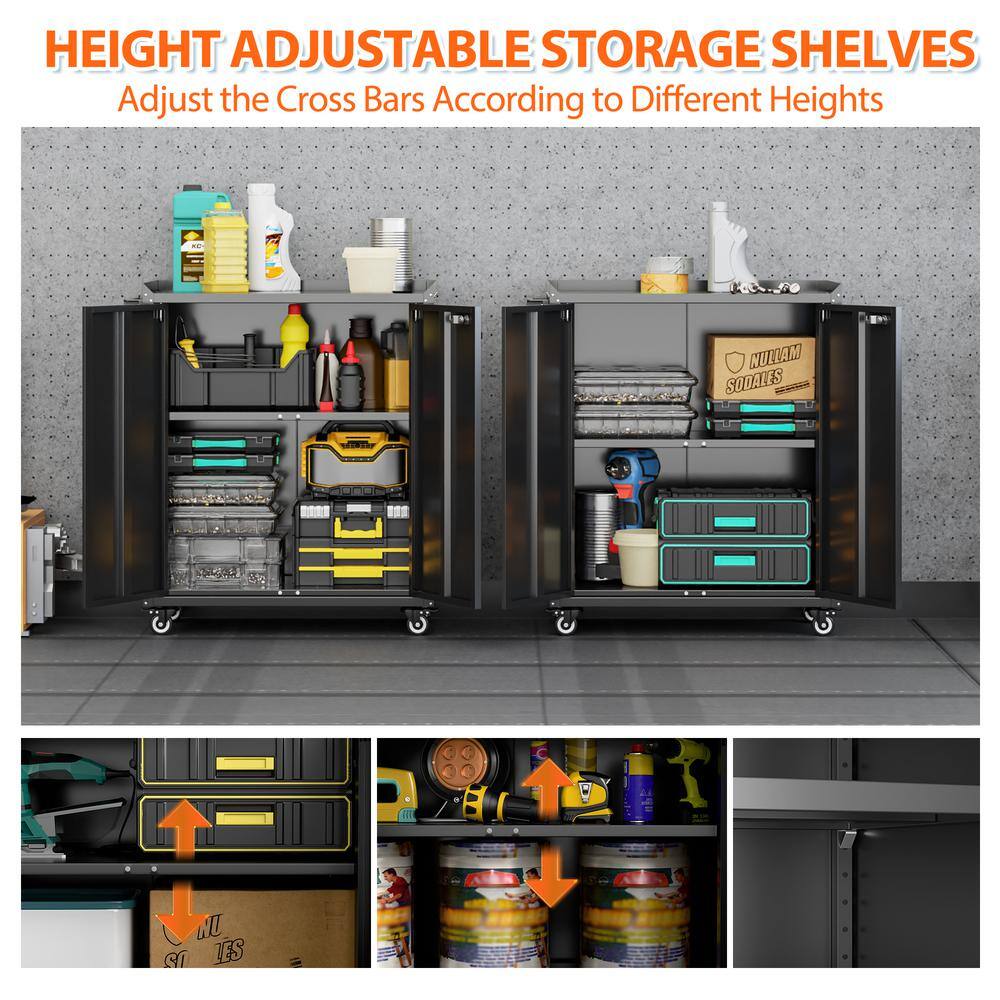 30 in. W x 35.5 in. H x 18 in. D Metal Freestanding Cabinet with Shelf, Pegboard, Side Push Handle in Black - Hercitys