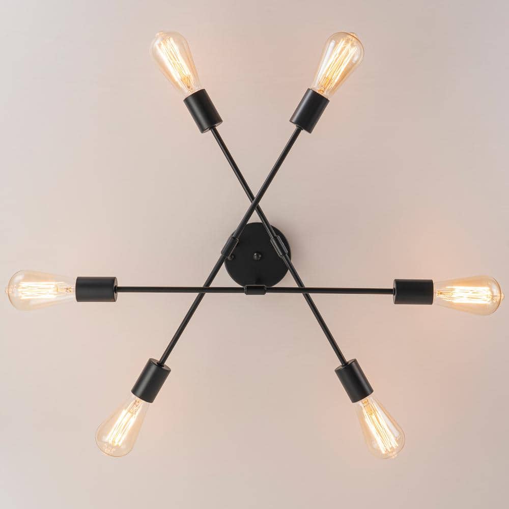 21.65 in. 6-Light Matte Black Modern/Industrial Branch Kitchen Island Semi-Flush Ceiling Light - Hercitys