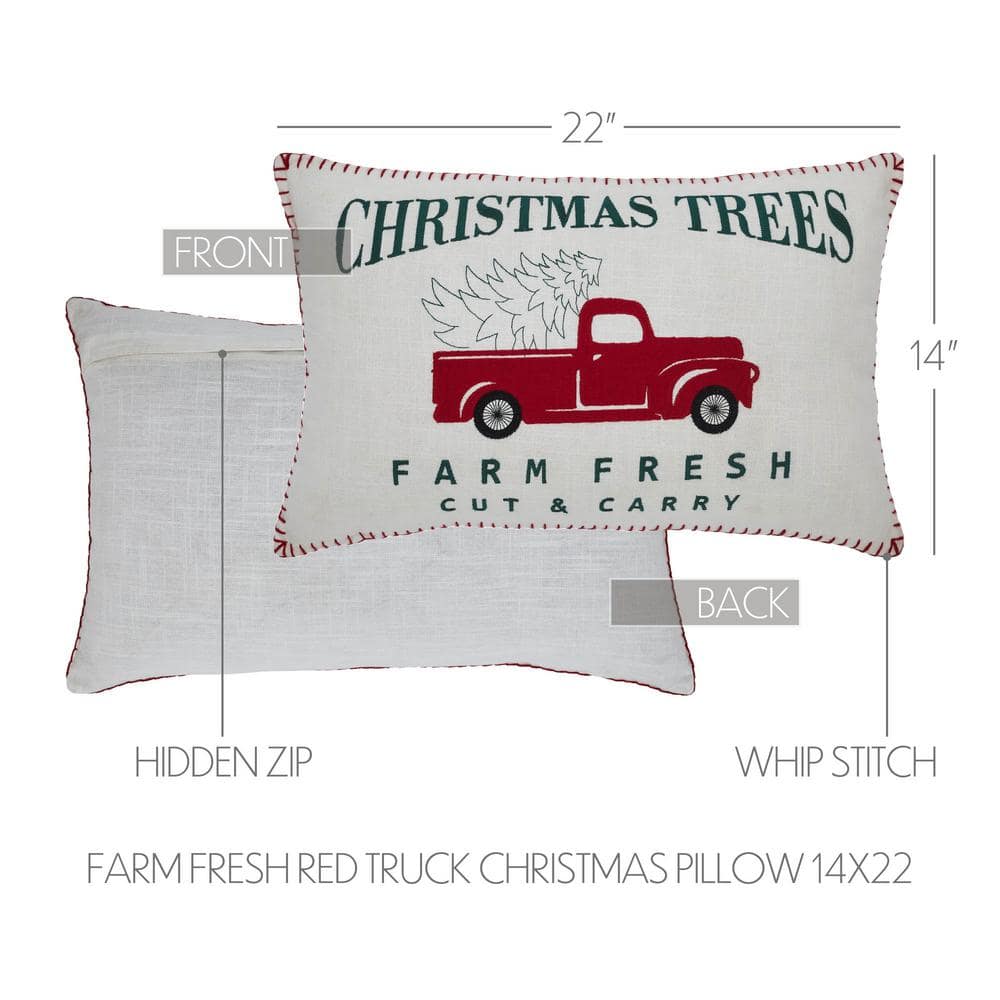 14 in. x 22 in. Farm Fresh Red Truck Christmas Throw Pillow - Hercitys
