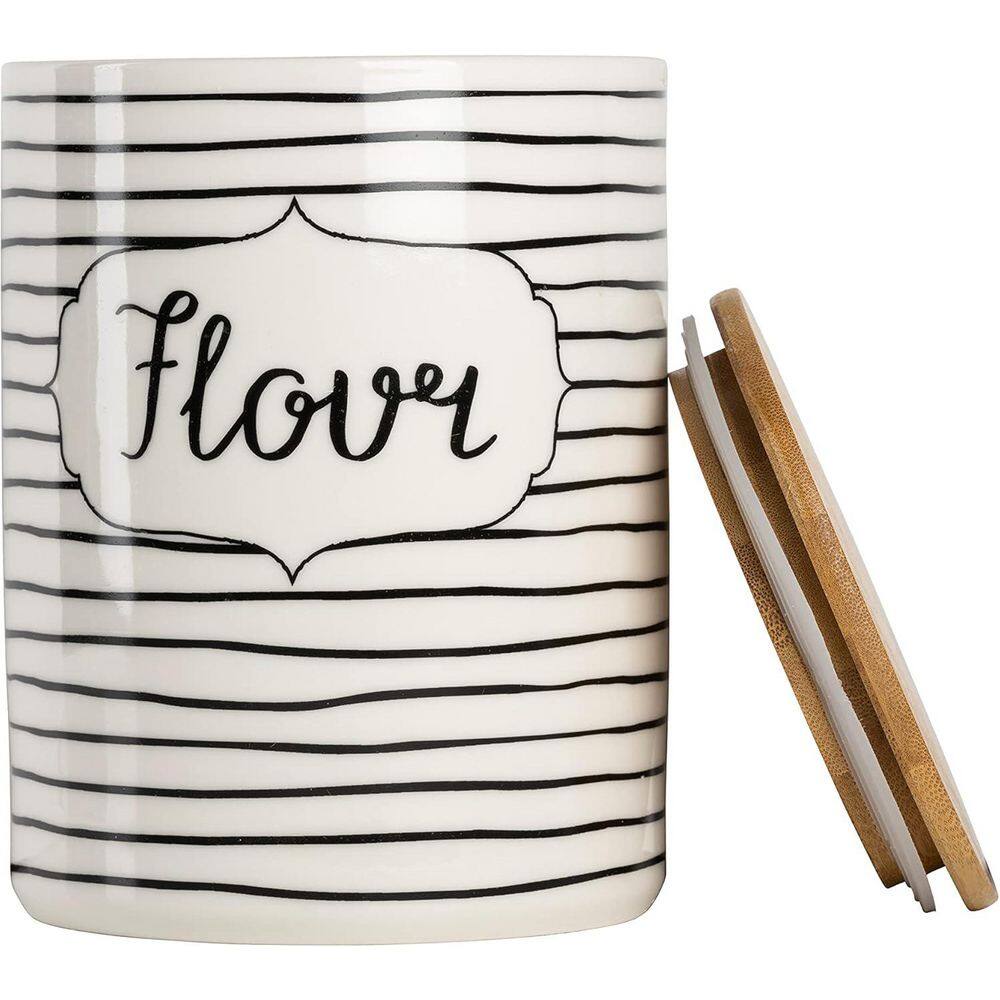 3 Piece Set Ceramic/Bamboo Coffee, Sugar, Flour Kitchen Canister, Everyday Black/White - Hercitys