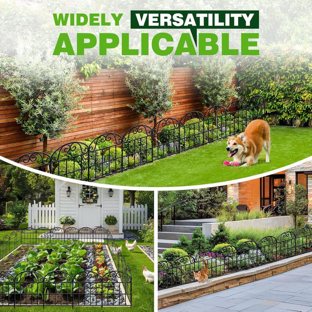 24.5 in. Tall Metal Garden Fence 10 Pack Decorative Animal Barrier Arched Black Panels for Yard Patio Outdoor Decor - Hercitys