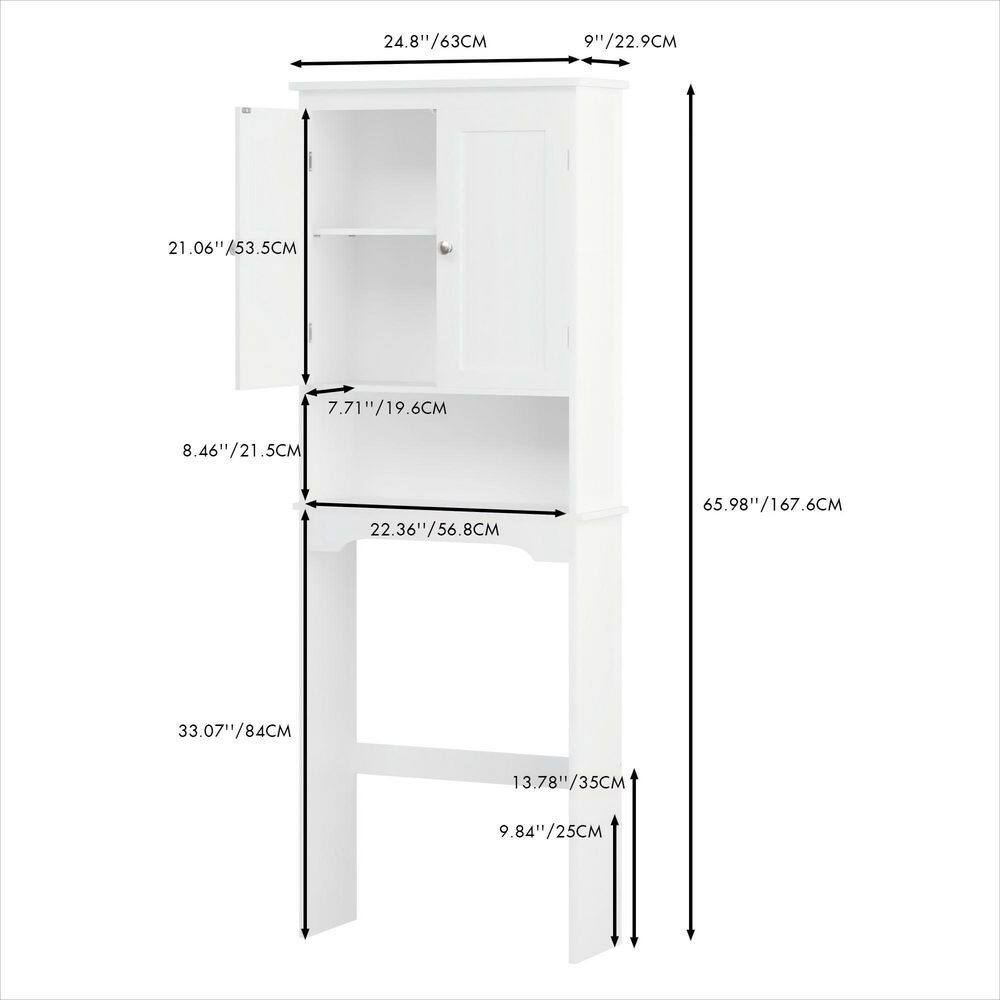 25 in W x 9 in D x 66 in H Wood Ready to Assemble Floor Bath Toilet Storage Cabinet in White with Door and Drawer - Hercitys